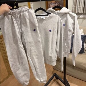 Champion Gray Crewneck, Sweatshirt and Sweatpants Set 3 Piece Lot XS & Small